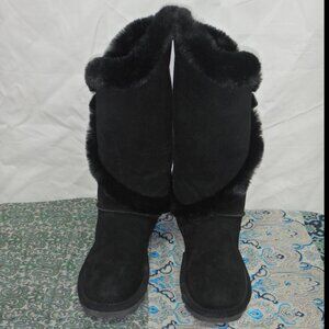 Bearpaw All Black Faux Suede and Faux Fur Flat Snow Boots